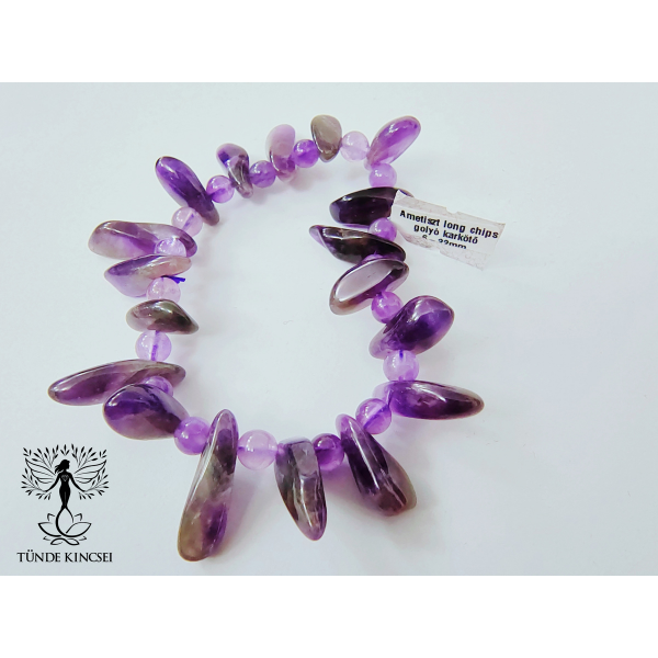 Ametiszt long chips karkötő
