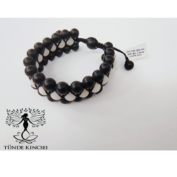 Matt ónix fehér jáde karkötő